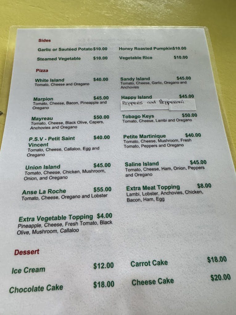 Lambi Queen Carriacou menu back
